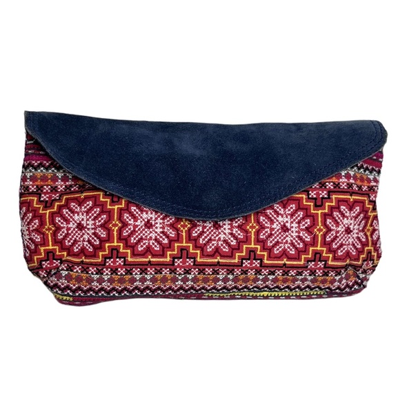Lucky Brand Floral Embroidered Leather Suede Boho Clutch Bag - Picture 1 of 16